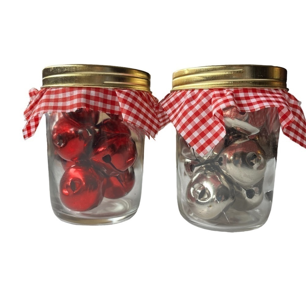Red & Silver Large Jingle Bells in Decorative Canning Jars